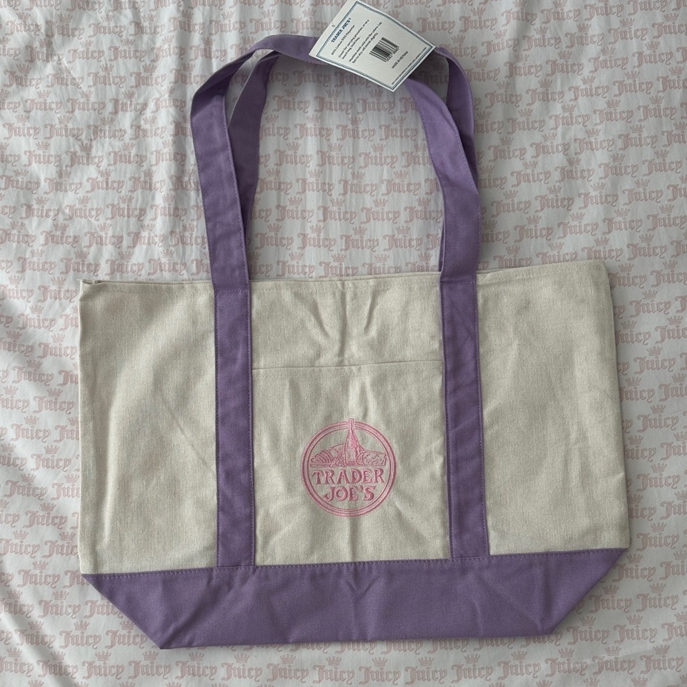 Trader Joe's Lavender-Trim Canvas Tote
